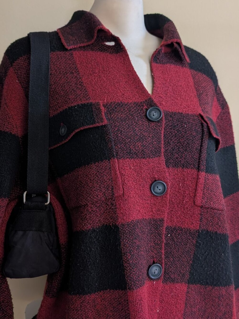PLAID FLANNEL SOFT KNIT VINTAGE CARDIGAN SWEATER